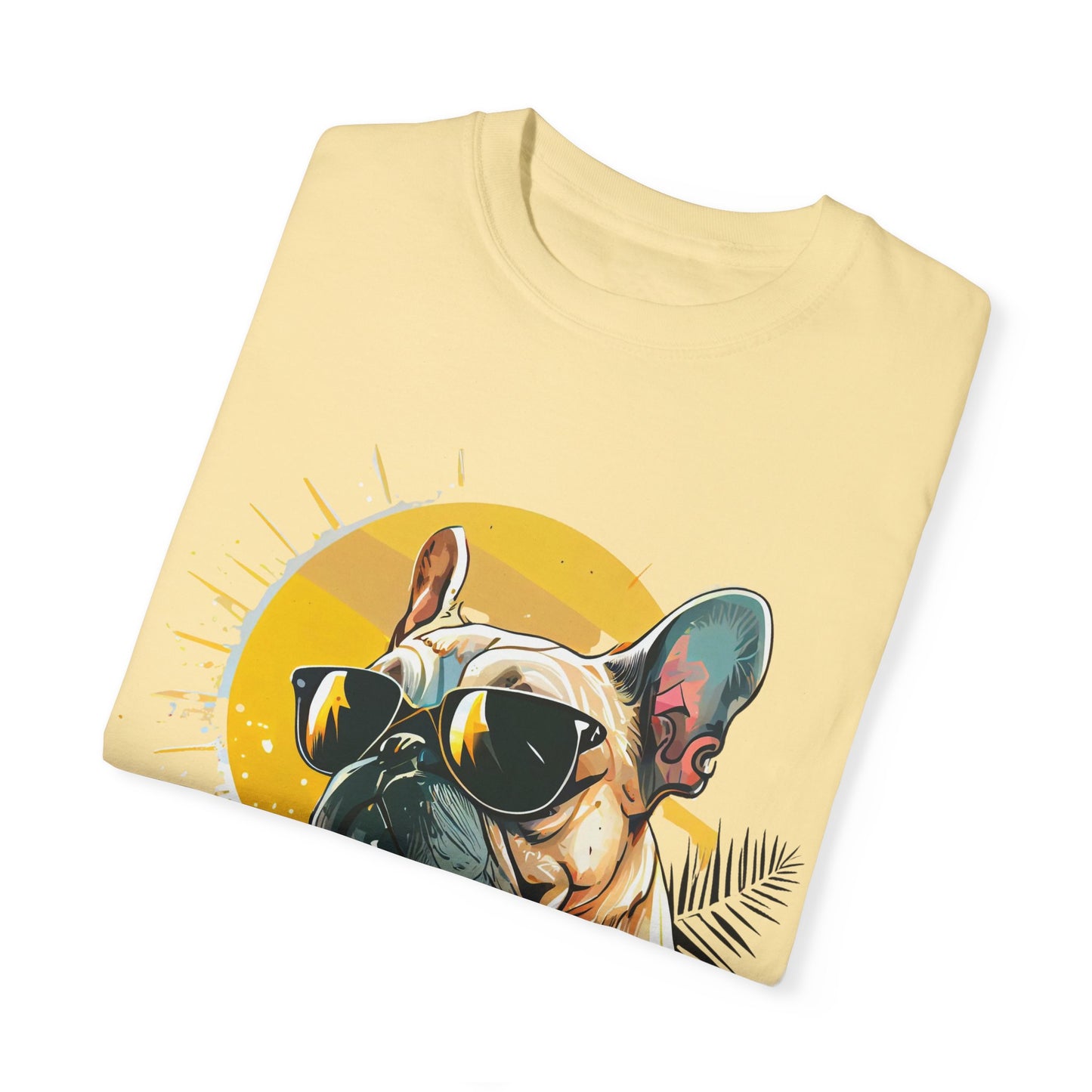 Summer Vibes French Bulldog T-shirt – Unisex Garment-Dyed Tee with Sunglasses Design