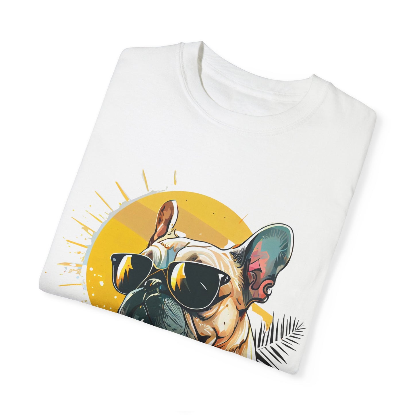 Summer Vibes French Bulldog T-shirt – Unisex Garment-Dyed Tee with Sunglasses Design