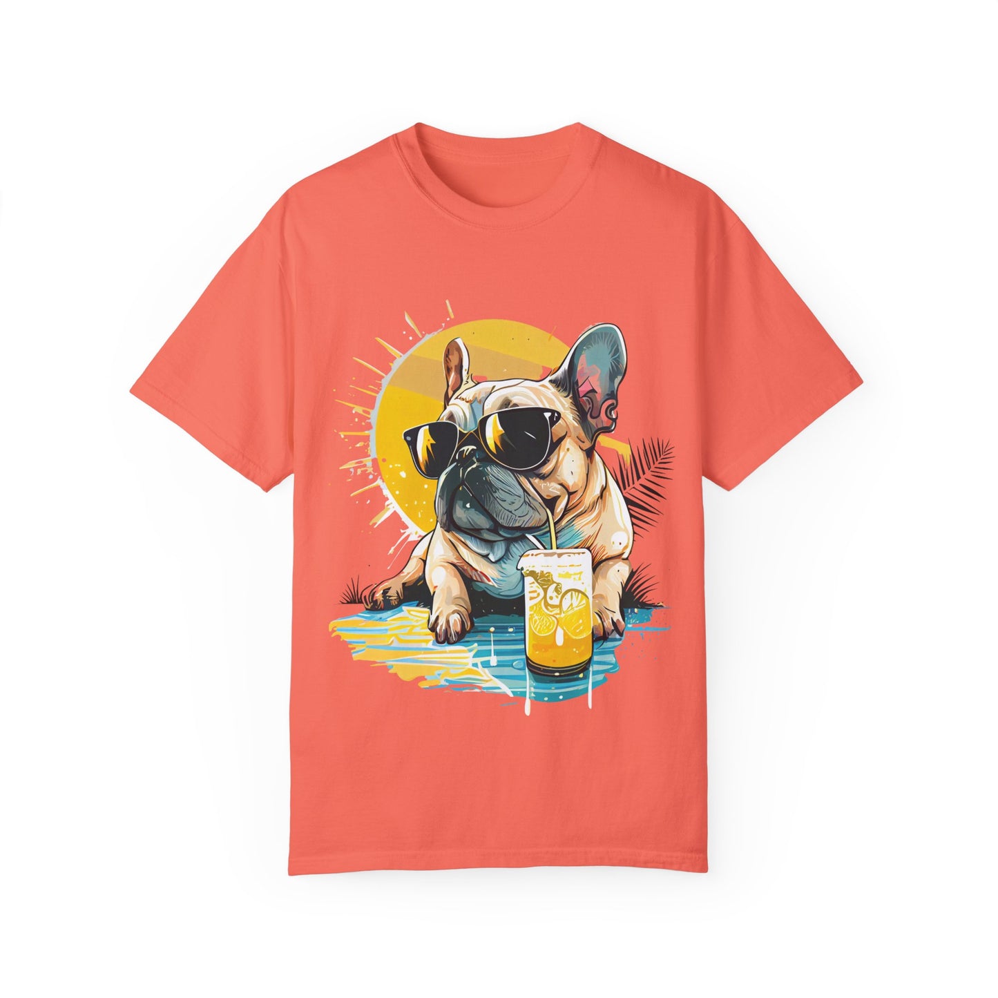 Summer Vibes French Bulldog T-shirt – Unisex Garment-Dyed Tee with Sunglasses Design