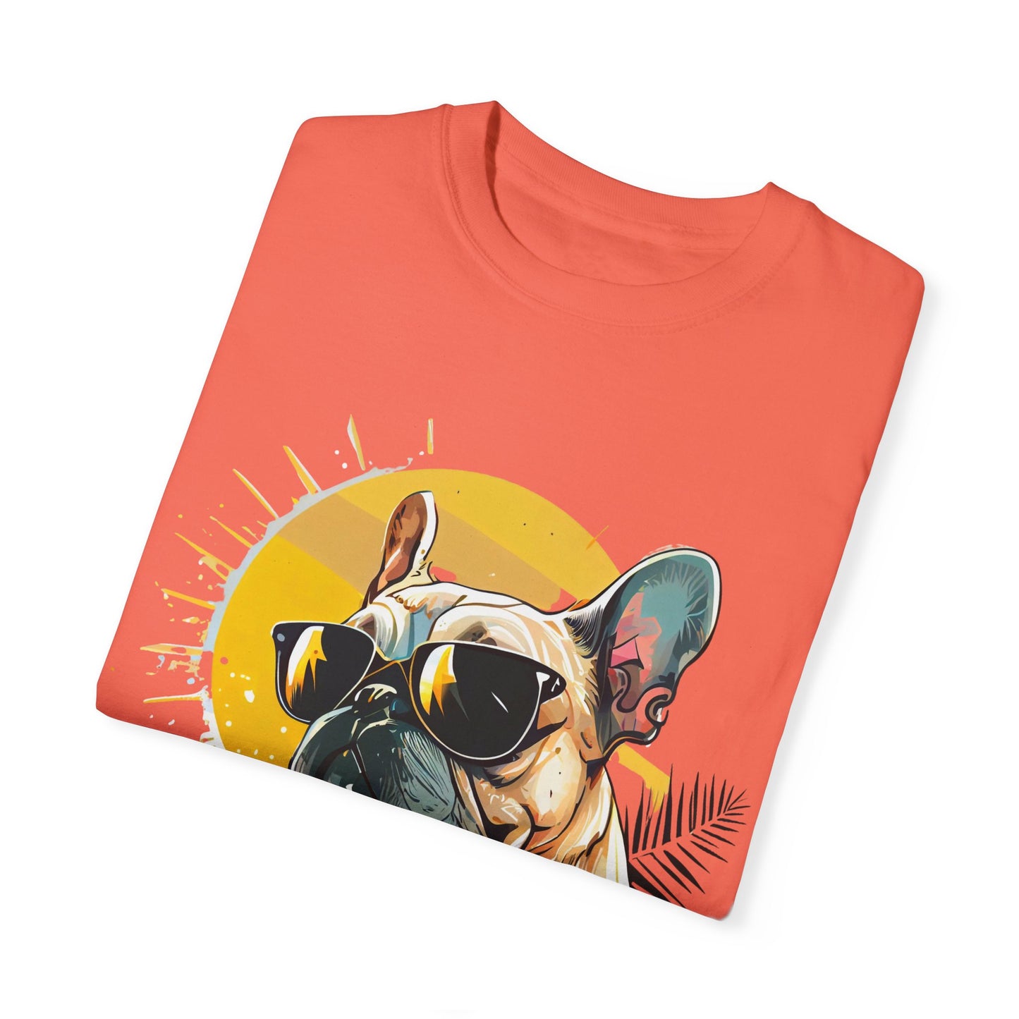 Summer Vibes French Bulldog T-shirt – Unisex Garment-Dyed Tee with Sunglasses Design