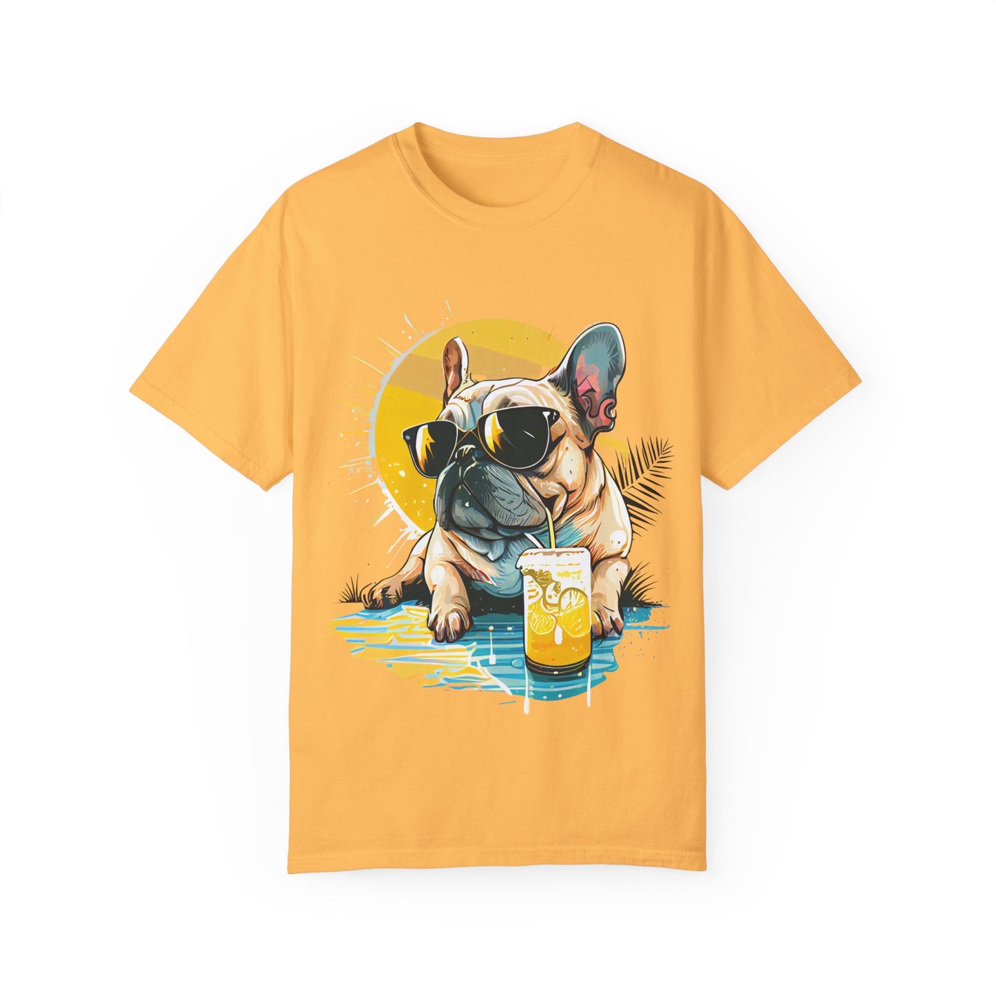 Summer Vibes French Bulldog T-shirt – Unisex Garment-Dyed Tee with Sunglasses Design