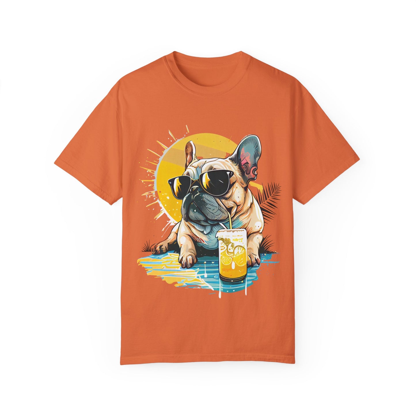 Summer Vibes French Bulldog T-shirt – Unisex Garment-Dyed Tee with Sunglasses Design