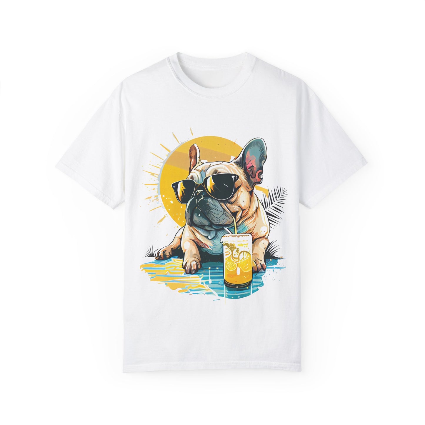 Summer Vibes French Bulldog T-shirt – Unisex Garment-Dyed Tee with Sunglasses Design