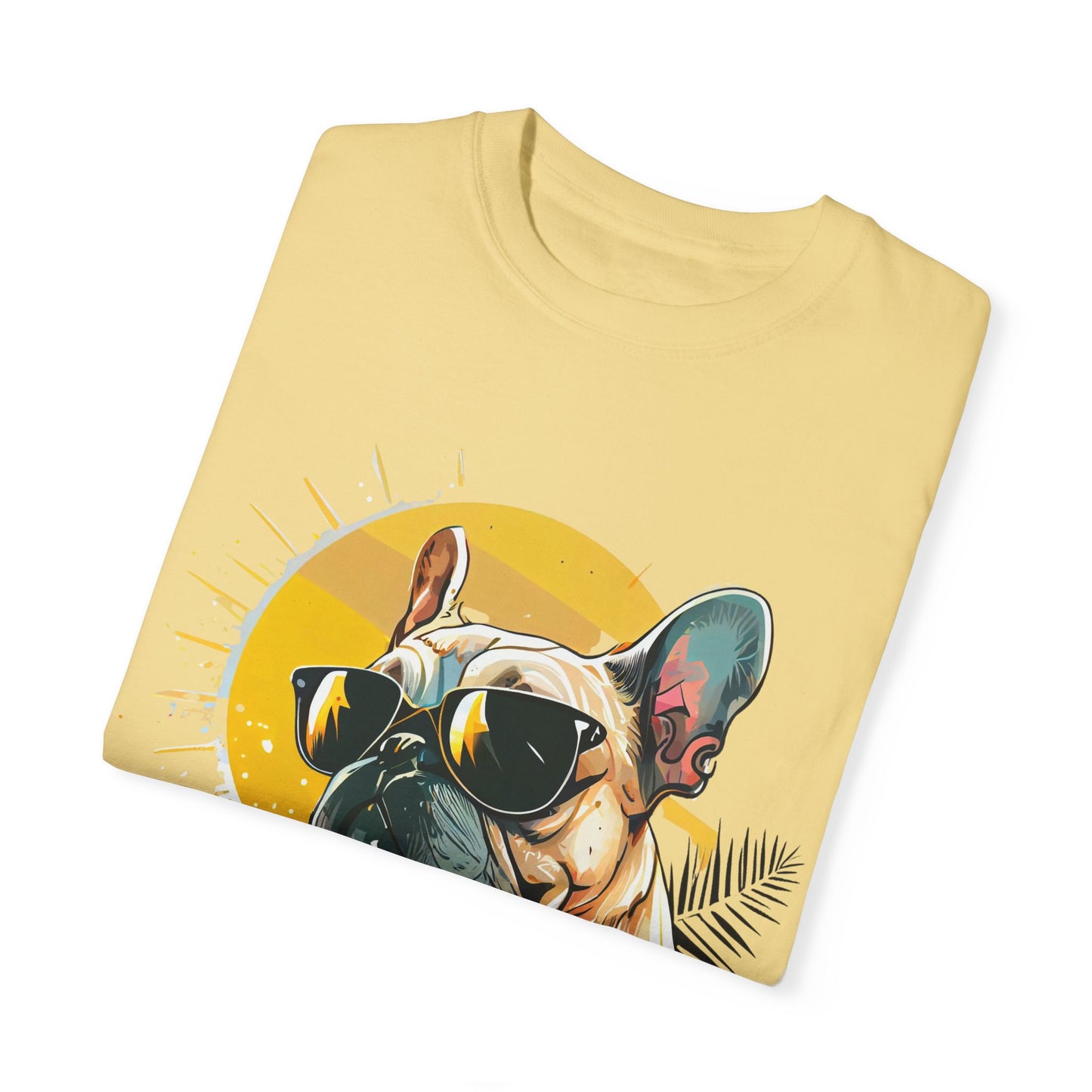 Summer Vibes French Bulldog T-shirt – Unisex Garment-Dyed Tee with Sunglasses Design