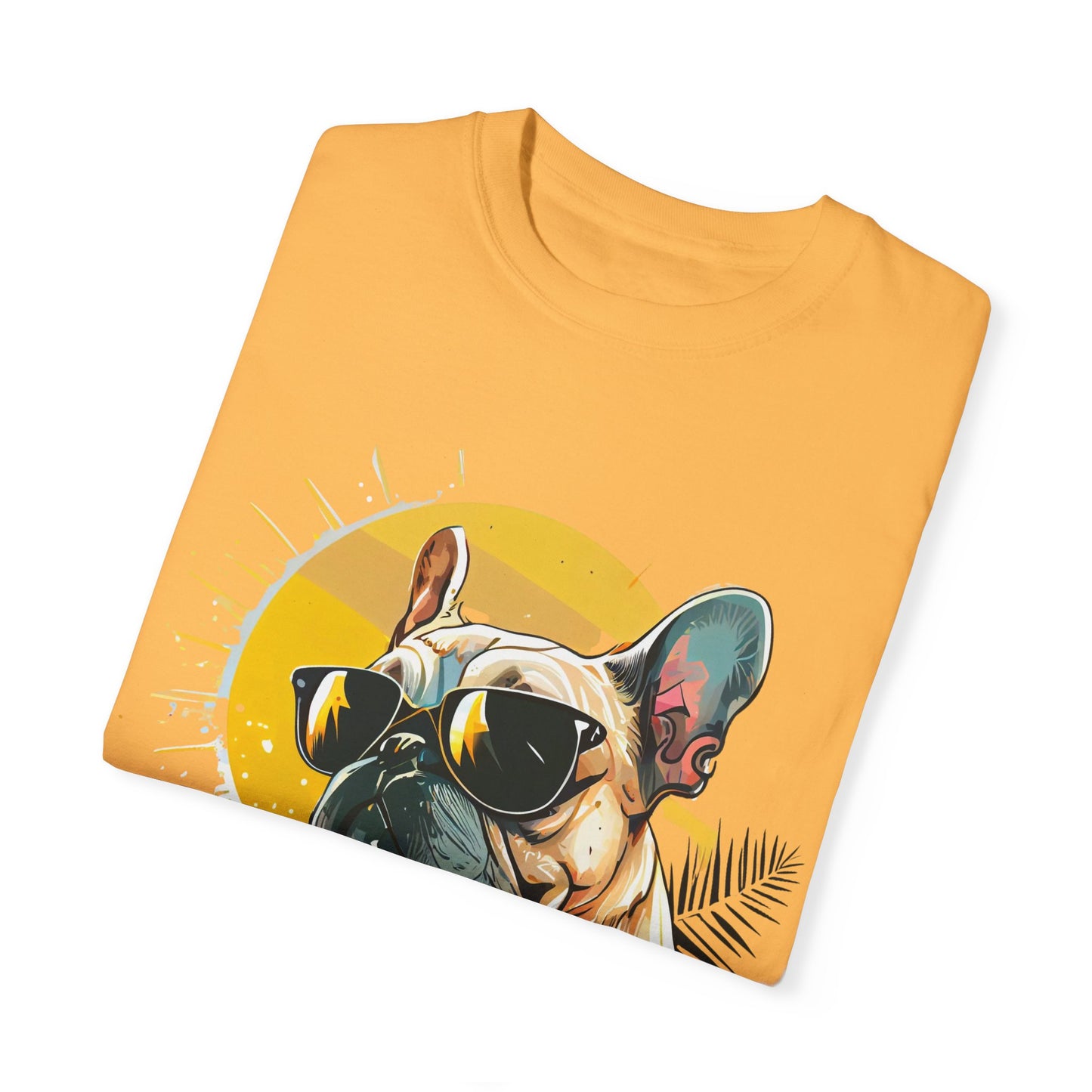 Summer Vibes French Bulldog T-shirt – Unisex Garment-Dyed Tee with Sunglasses Design