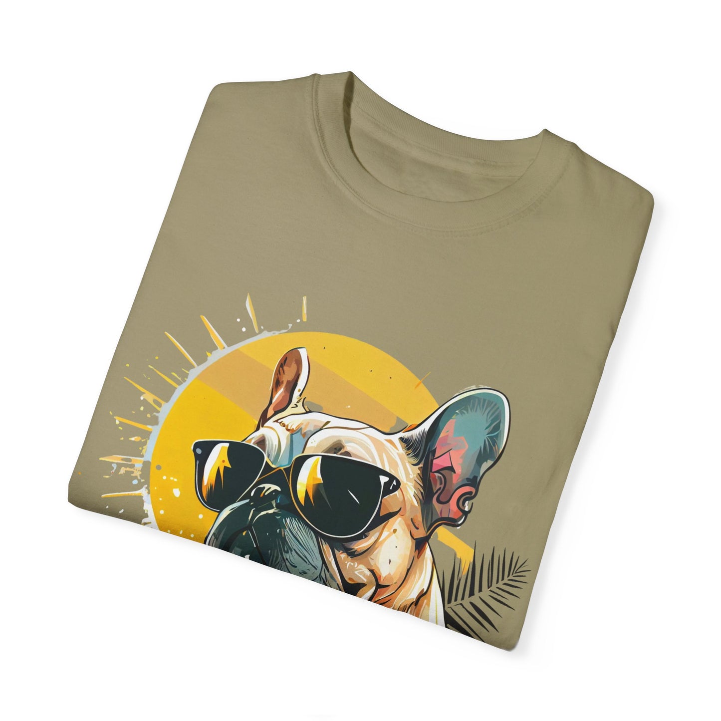 Summer Vibes French Bulldog T-shirt – Unisex Garment-Dyed Tee with Sunglasses Design
